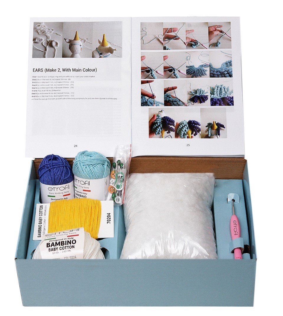 Häkelset Einhorn von Innen mit Wolle,Füllwatte und Anleitung